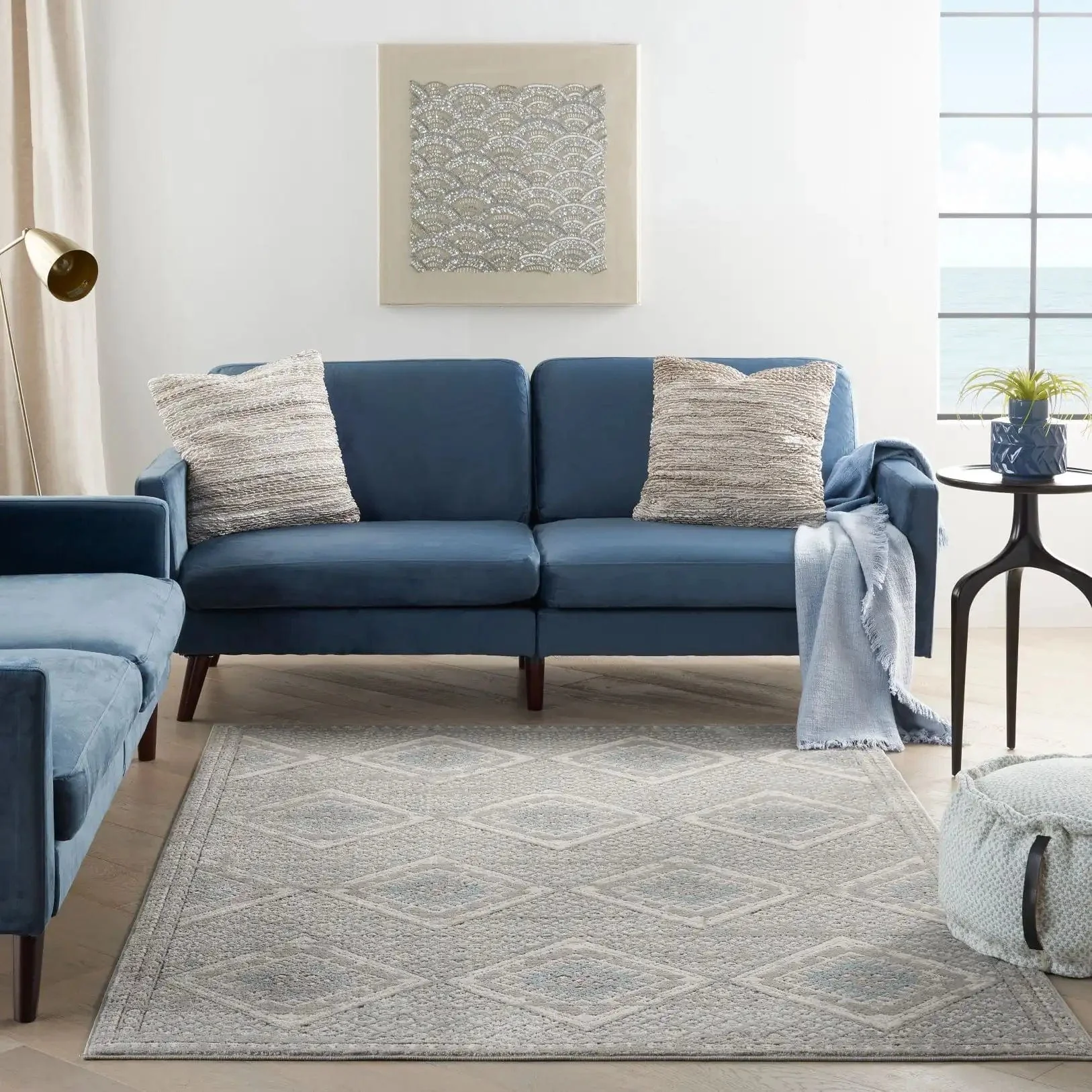 Quarry QUA16 Grey Ivory Blue Runner