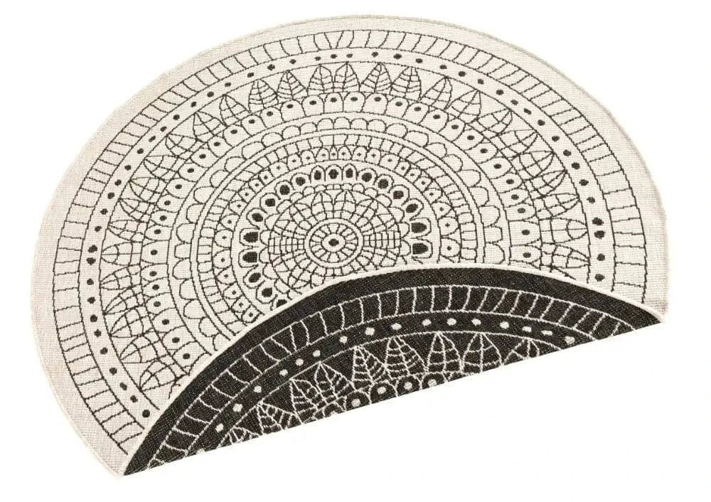 Twin Reversible Circles Indoor Outdoor 103101 Black Cream Rug - Image 4