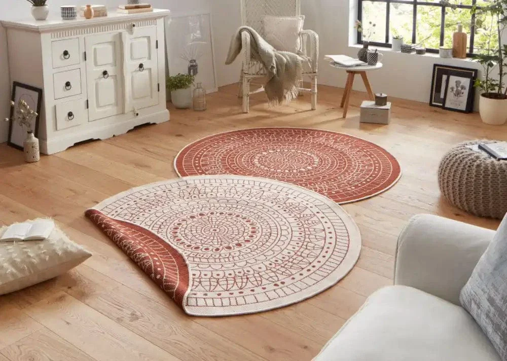 Twin Reversible Circles Indoor Outdoor 103102 Terra Cream Rug