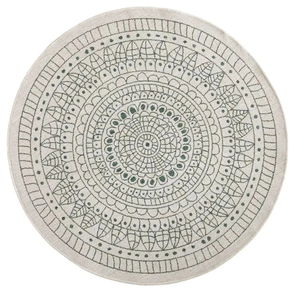 Twin Reversible Circles Indoor Outdoor 103103 Green Cream Rug - Image 3