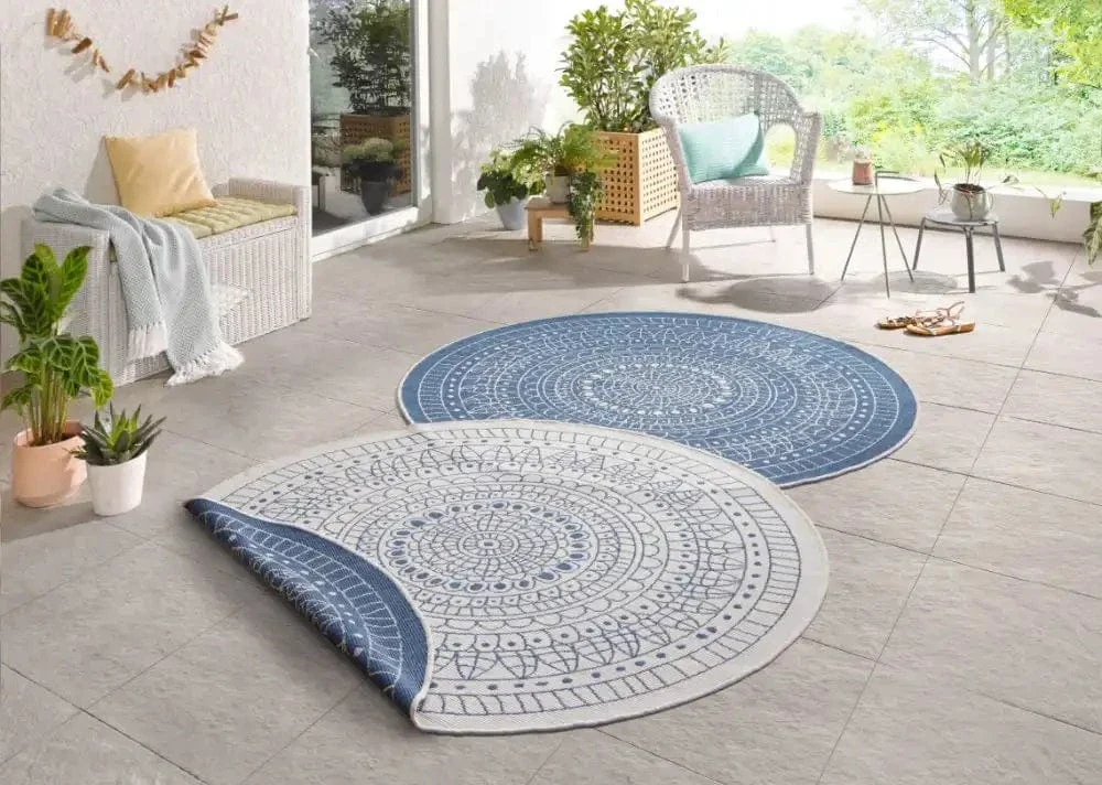 Twin Reversible Circles Indoor Outdoor 103111 Green Cream Rug - Image 4