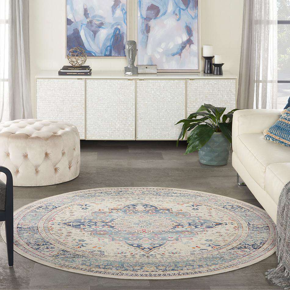Vintage Kashan VKA07 Ivory Blue Round
