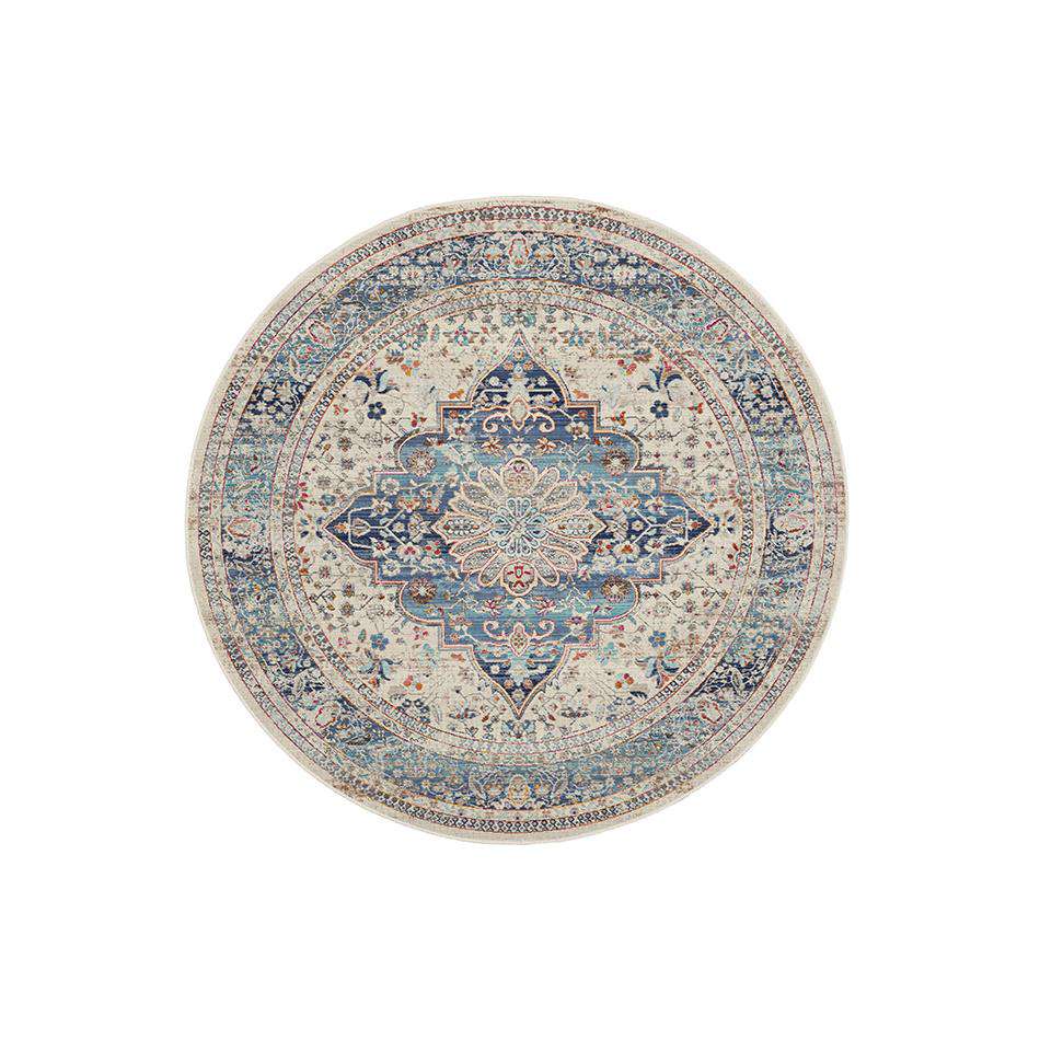 Vintage Kashan VKA07 Ivory Blue Round - Image 2